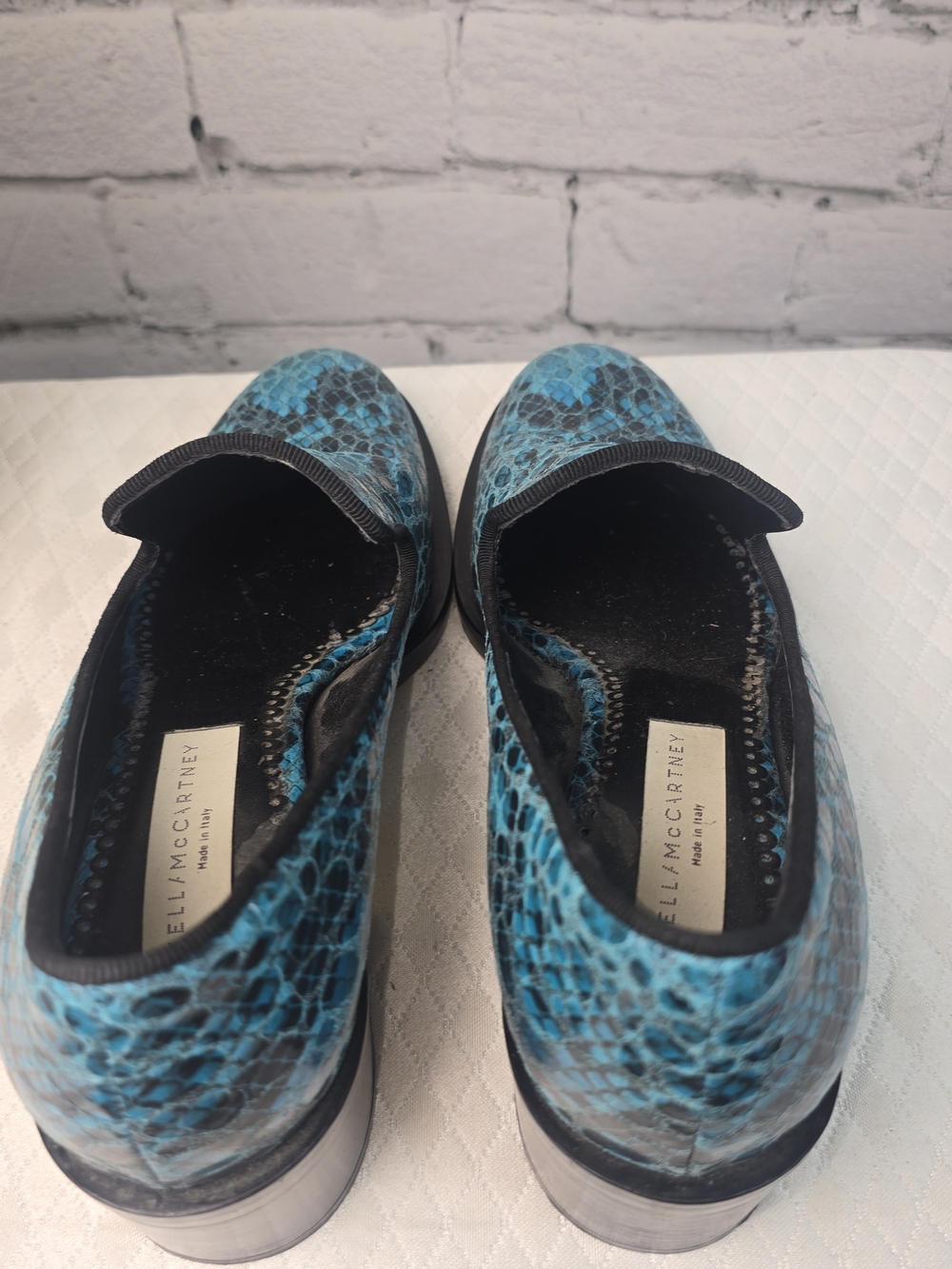 STELLA MCCARTNEY TURQUOISE BLUE LOAFERS SNAKESKIN BLOCK HEEL MADE IN ITALY 36 - Picture 9 of 11
